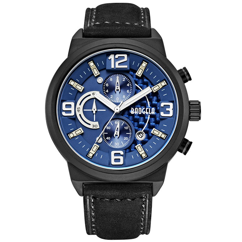 Baogela Men\'s Black Sports Quartz Watch Leisure Fashion Analog Timing Watch Display\'s Watch 1709 Black Blue