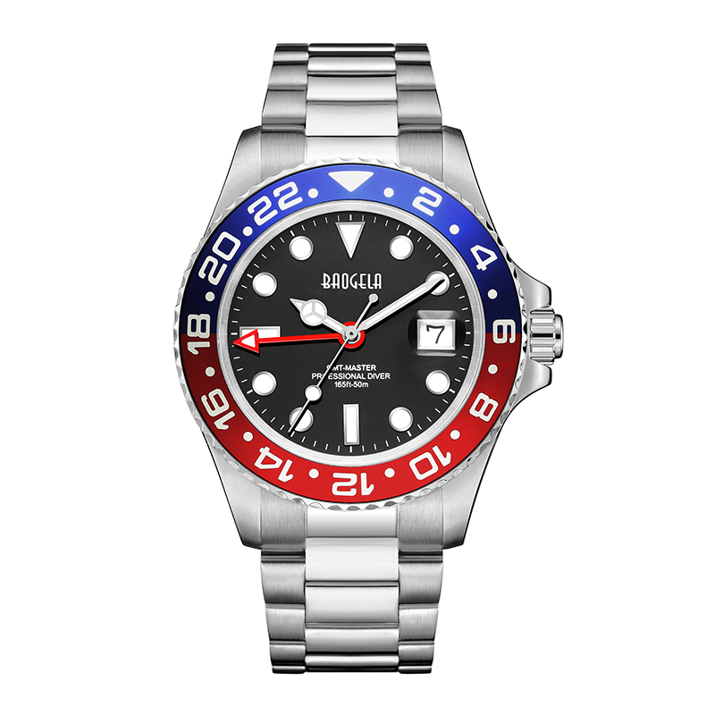 Baogela New Blue Red Water Ghost Watch Watch \\\\ Watch 50 mètres STRAPE EN ACIER INOXEUX IMPÉRISE RELOGIO MASCULINO 22807