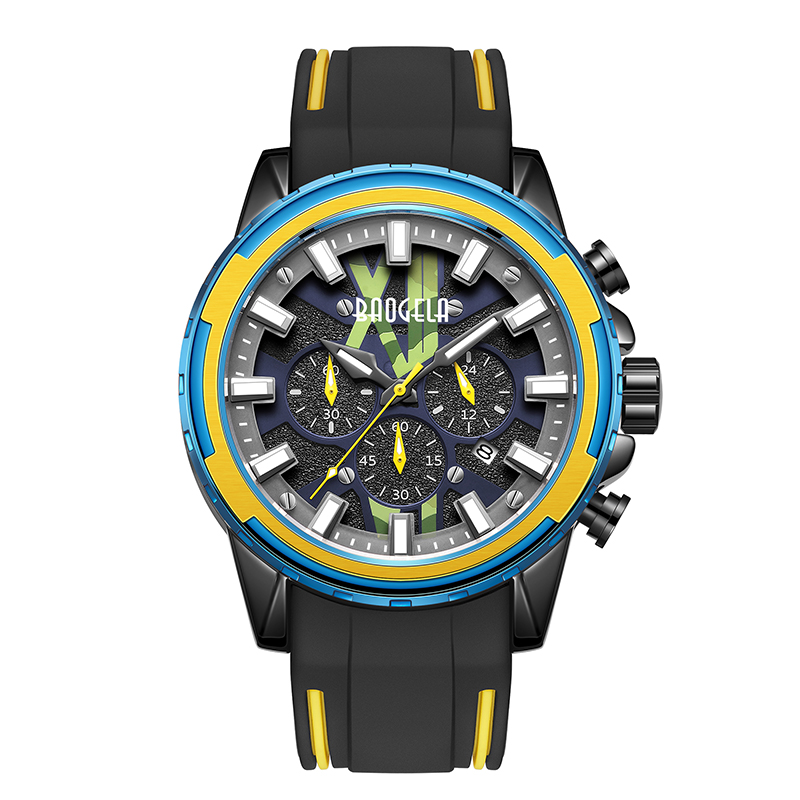 Baogela New Watches Men Men en caoutchouc en caoutchouc Watch bleu pour l\'homme Luxury Chronographe imperméable Wristwatch Luminous Relogio 22601