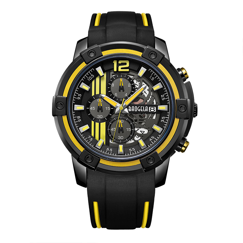 Baogel Men \\\\\'s Black Silicone Strap Quartz Quartz Watches Chronograph Sports Quatre